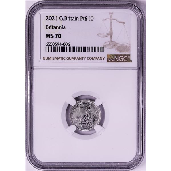 2021 Great Britain 10 Pounds Britannia 1/10oz Platinum Coin NGC MS70