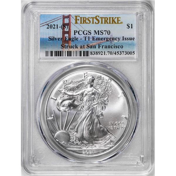 2021-(S) Type 1 $1 American Silver Eagle Coin PCGS MS70 First Strike Emergency Issue