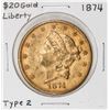 Image 1 : 1874 Type 2 $20 Liberty Head Double Eagle Gold Coin