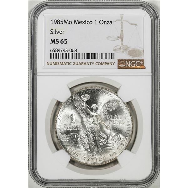 1985Mo Mexico 1 Onza Libertad Silver Coin NGC MS65