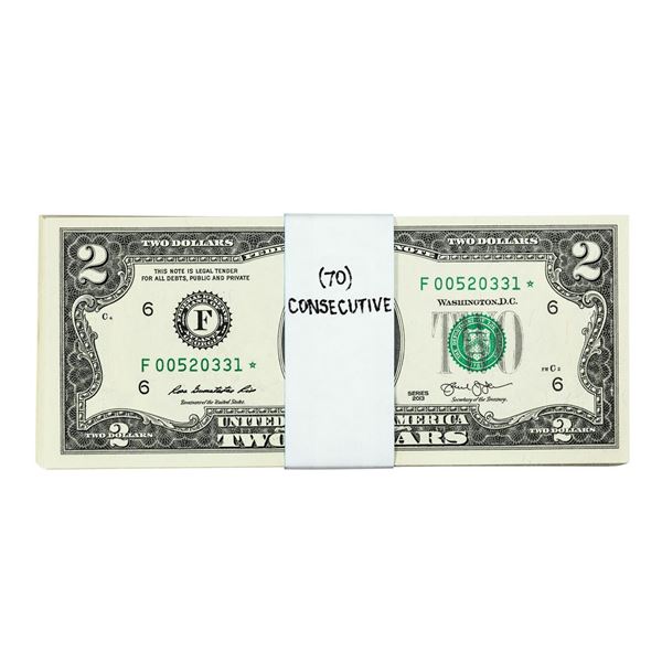 Lot of (70) Consecutive 2013 $2 Federal Reserve Star Notes Atlanta