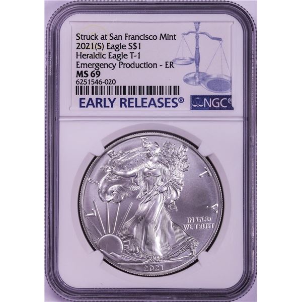 2021-(S) Type 1 $1 American Silver Eagle Coin NGC MS69 Early Release Emergency Issue