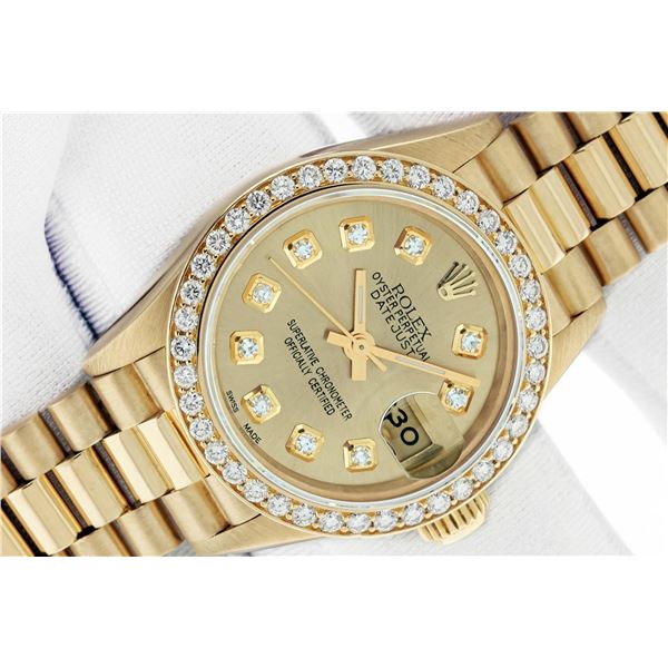 Rolex Ladies 18KT Yellow Gold Champagne Diamond President Wristwatch