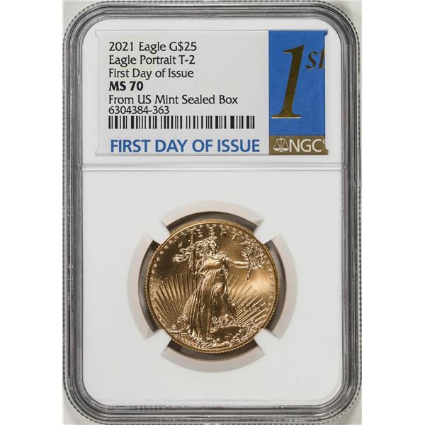2021 Type 2 $25 American Gold Eagle Coin NGC MS70 First Day of Issue
