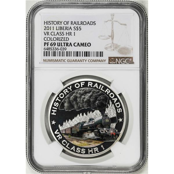 2011 Liberia $5 History of Railroads VR Class HR 1 Silver Coin NGC PF69 Ultra Cameo