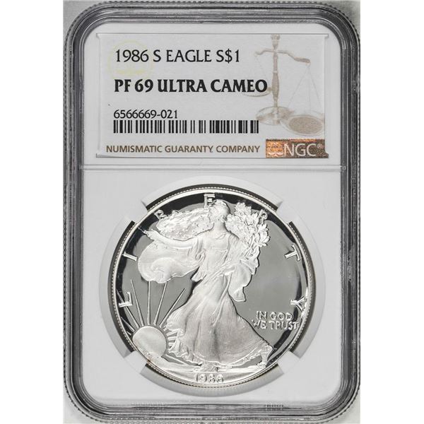 1986-S $1 Proof American Silver Eagle Coin NGC PF69 Ultra Cameo