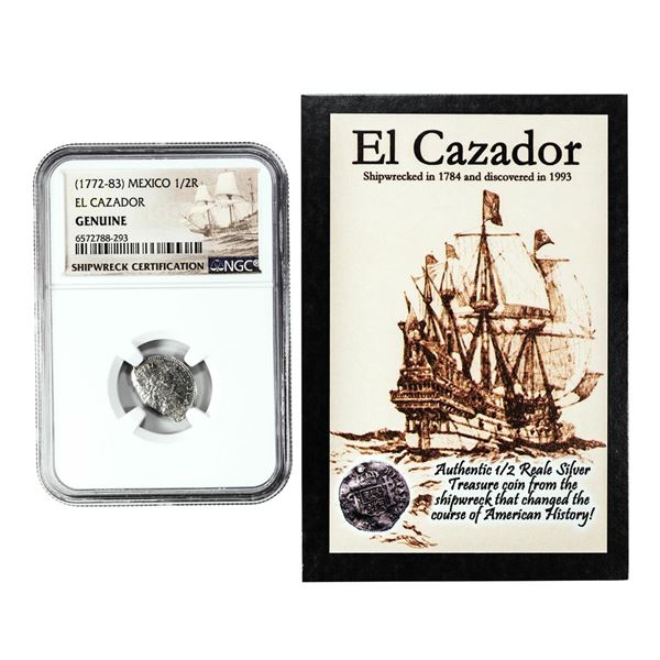 El Cazador Shipwreck (1772-83) Mexico 1/2 Real Silver Coin NGC Genuine w/ Story Card