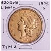 Image 1 : 1875-S Type 2 $20 Liberty Head Double Eagle Gold Coin