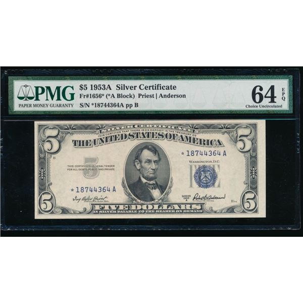 1953A $5 STAR Silver Certificate PMG 64EPQ