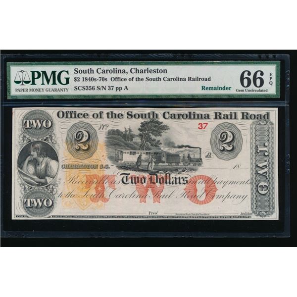1840s-70s $2 Charleston SC Obsolete Note PMG 66EPQ