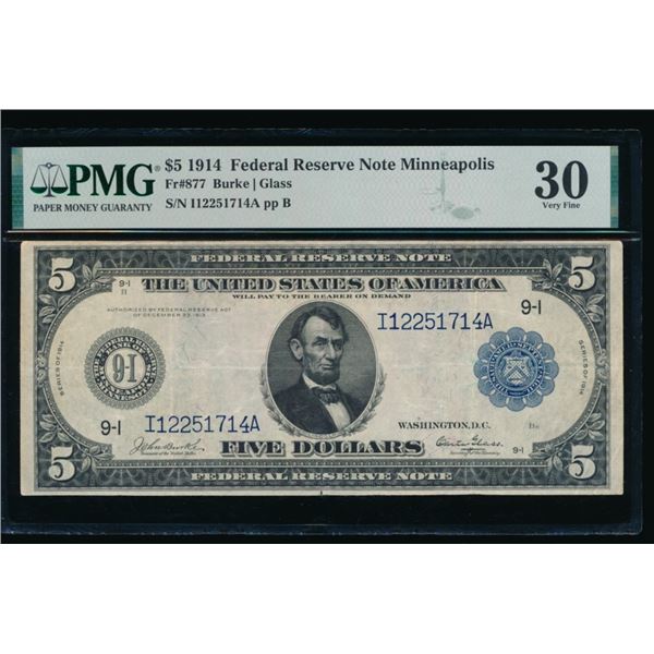 1914 $5 Minneapolis FRN PMG 30