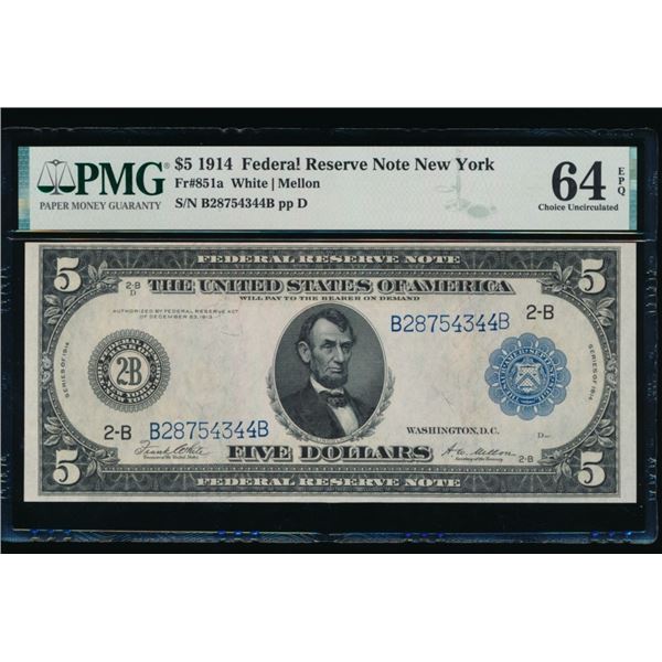 1914 $5 New York FRN PMG 64EPQ