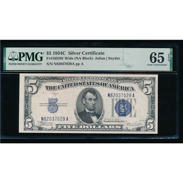 1934C $5 Silver Certificate PMG 65EPQ