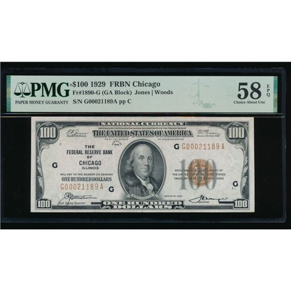 1929 $100 Chicago FRBN PMG 58EPQ