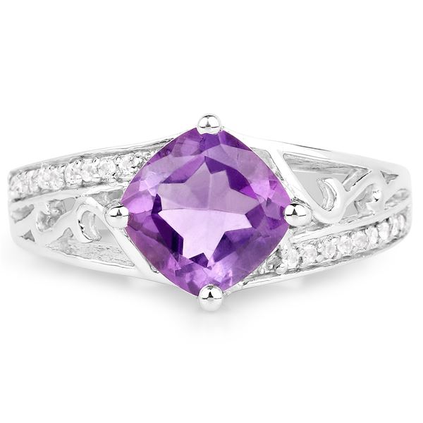 Plated Rhodium 1.80ct Amethyst and White Topaz Ring