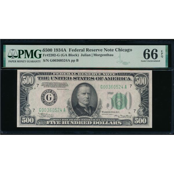 1934A $500 Chicago FRN PMG 66EPQ