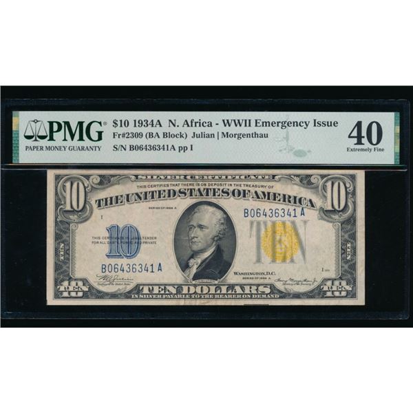 1934A $10 N Africa Silver Certificate PMG 40