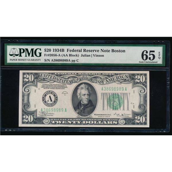 1934B $20 Boston FRN PMG 65EPQ
