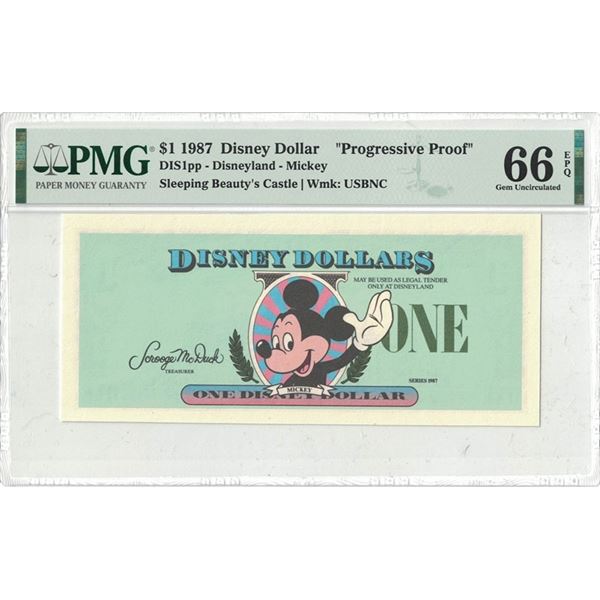 1987 $1 Progressive Proof Disney Dollar PMG 66EPQ