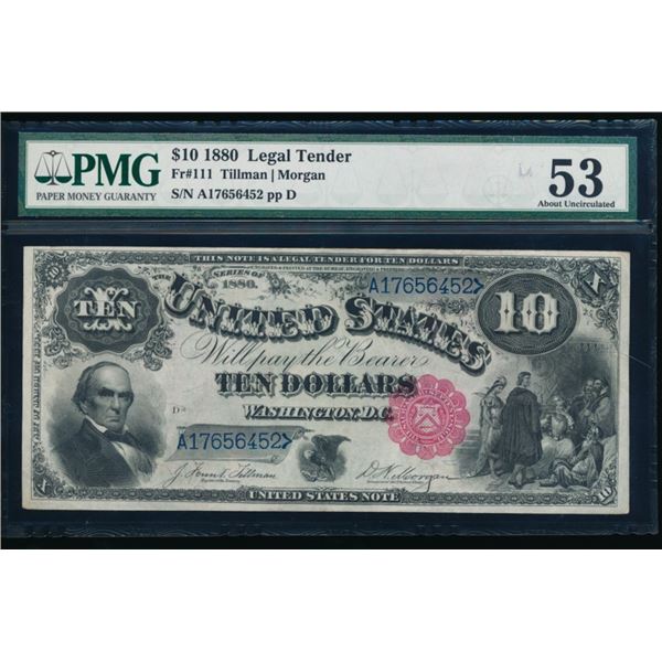 1880 $10 Jackass Legal Tender Note PMG 53