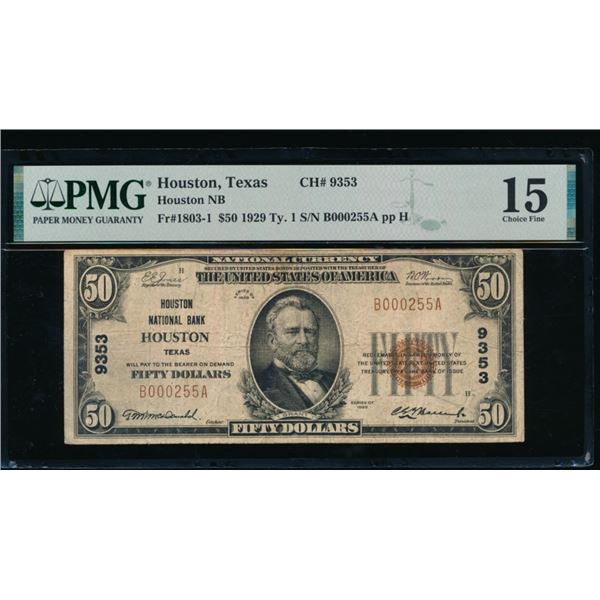 1929 $50 Houston TX National PMG 15