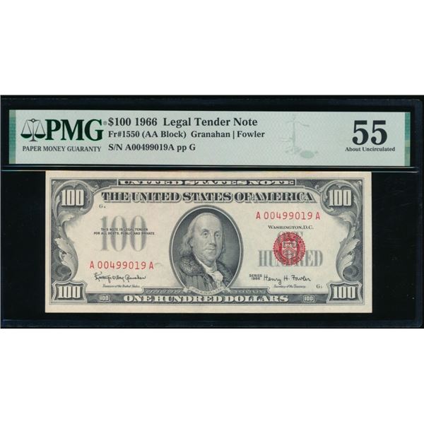 1966 $100 Legal Tender Note PMG 55