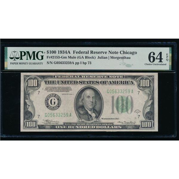 1934A $100 Chicago FRN PMG 64EPQ