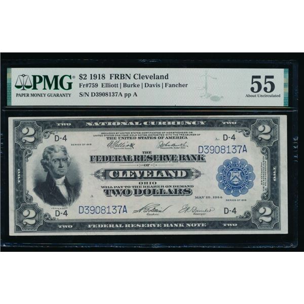 1918 $2 Cleveland FRBN PMG 55