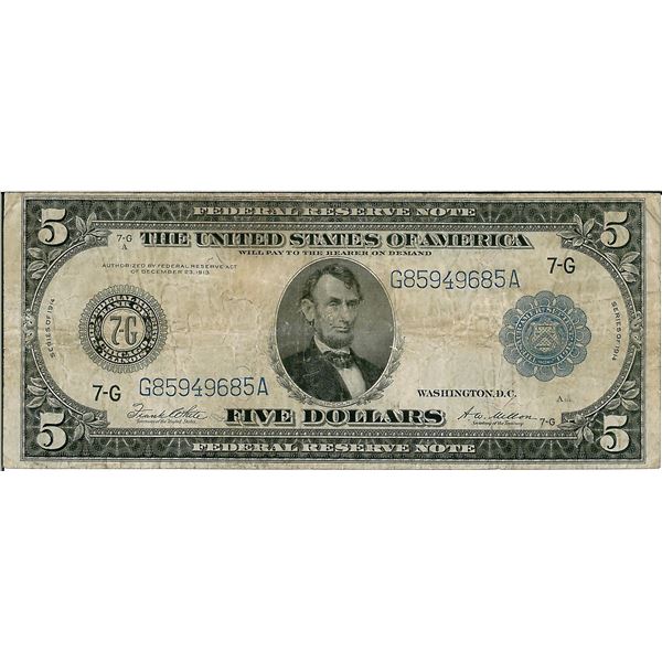 1914 $5 Federal Reserve Bank Note