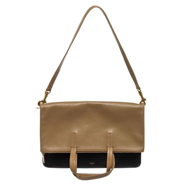 Celine Brown Leather Folded Cabas Shoulder Bag