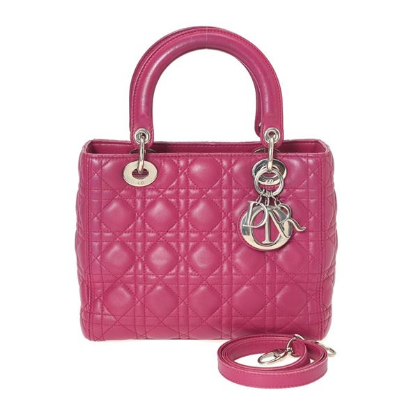 Christian Dior Violet Quilted Cannage Leather Lady Dior Medium Handbag