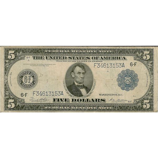 1914 $5 Federal Reserve Bank Note