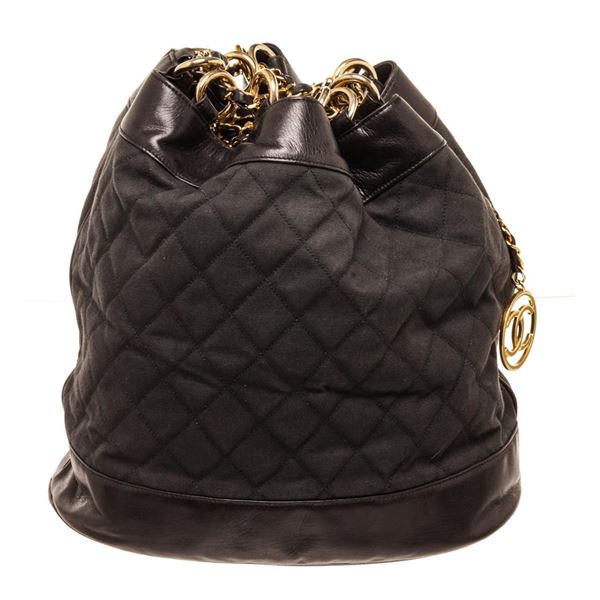 Chanel Black Canvas CC Chain Bucket Bag