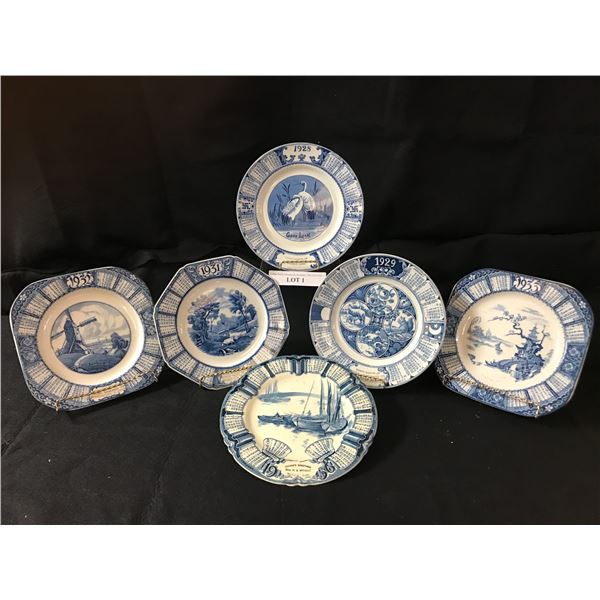 Vintage Duabe Rowles Wood Wave Plates from England including 1928 Good Luck Plate w Swastika