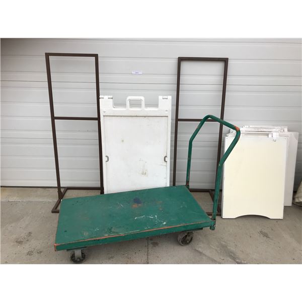 Steel Trolley Cart, 9 Fold-able Sandwich Boards & 2 Steel Stands