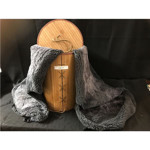 Faux Fur Grey Seat Covers & Bamboo Basket w Lid