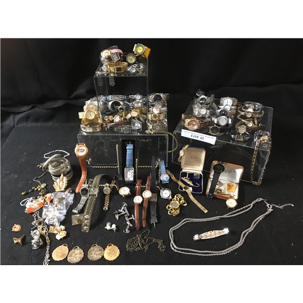 Huge Variety of Watches incl Timex, Seiko, Fossil, & Anne Klein, Asst Cufflinks, Necklaces, Bracelet