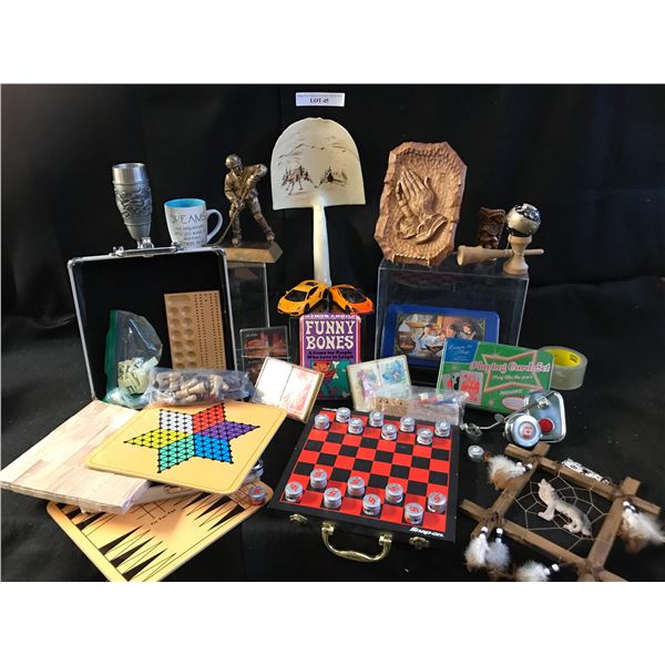 Games incl Checkers (Snap on Tools), Electric Toy Cars, Ball in Cup, Cribbage, Backgammon, Dominos, 