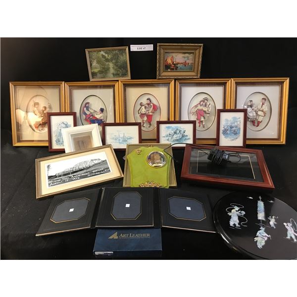 Vintage Asian Wood Art with Inlaid Mother of Pearl, Velvet Trieste Key Holder, Box Framed Shells, 5 