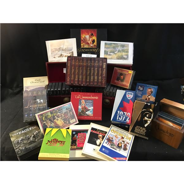 Variety of DVD, CD'S & VHS incl Gone w the Wind 50th Anniversary, Encyclopedia of WWIs, Legends of H