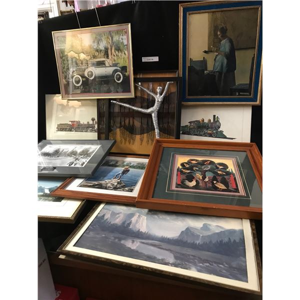 Prints & Paintings incl Owen Garret First Hole, Biederman Train Prints, Queen Elizabeth Range Over M