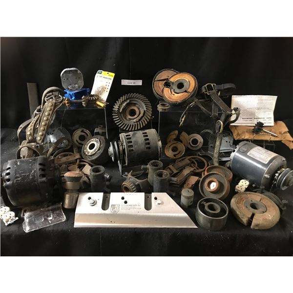 J&T Machine Knife & Parts, 3 Electric Motors, Outlet Box & Electrical Plugs Etc