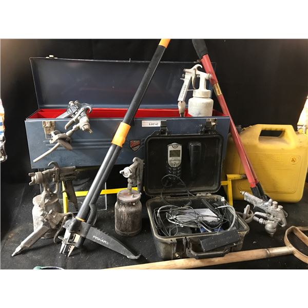 Telus Saddle-Light Phone, Tool Box, Air Brushing Guns, Variety of Weeding Tool & Diesel Jerry Can