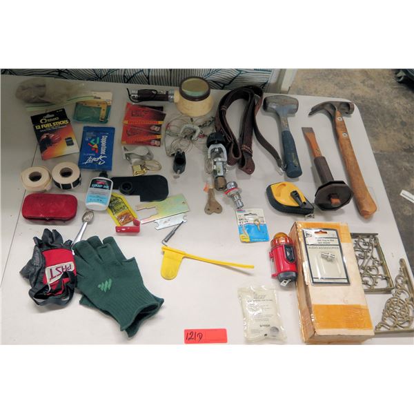 Misc Tools: Hammers, Fuel Sticks, Coppertone Towelettes, Tow Hitch, Gloves, etc
