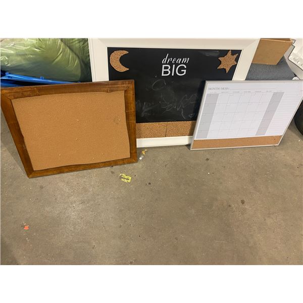 Chalkboard, white board and cork board