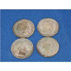 Lot of 4 Barber Dimes 1901/1911/1912/1916