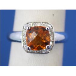 14k White Gold Ring W/Citrine & Diamonds 4.1gr
