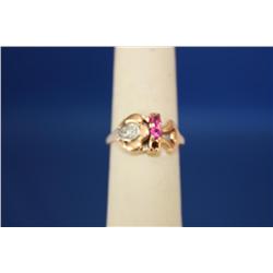 Antique 14k Gold Ring W/Rubies & Diamond 3.6gr