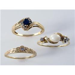 (3) 14kt Gold Pearl Sapphire Diamond Ladies Rings