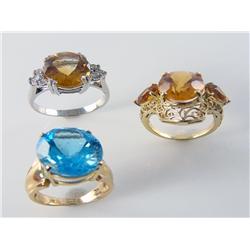 (3) 14kt Gold Blue Topaz Citrine Ladies Rings